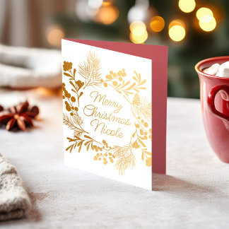 Metalizado Cartão de Natal Coroa de Folha Dourada Minimalista