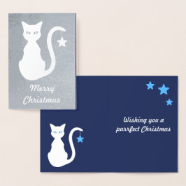 Metalizado Cartão de Natal de Gato Branco