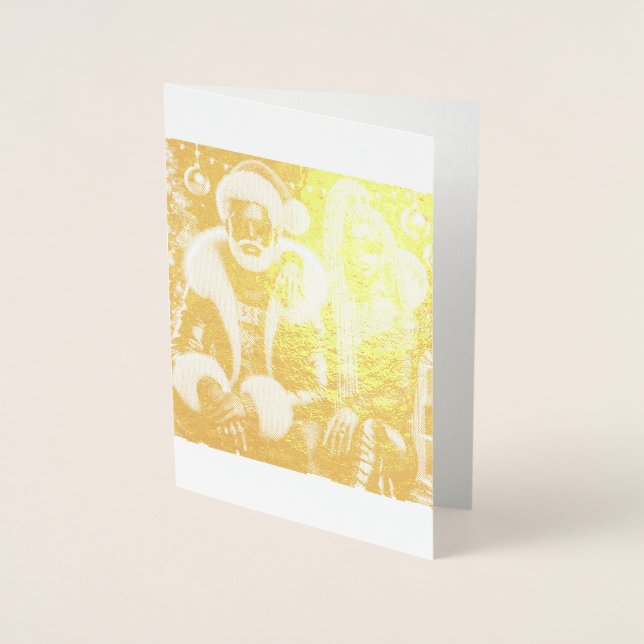 Metalizado Cartão de Natal Dobrado Sr e Sra Santa (Frente)