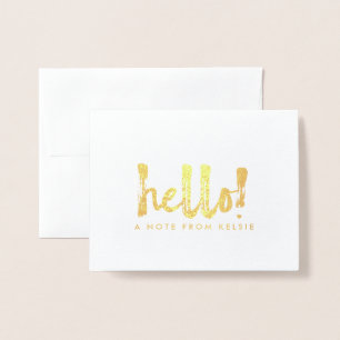 Metalizado Cartão de Nota Personalizada Hello Folha Gold