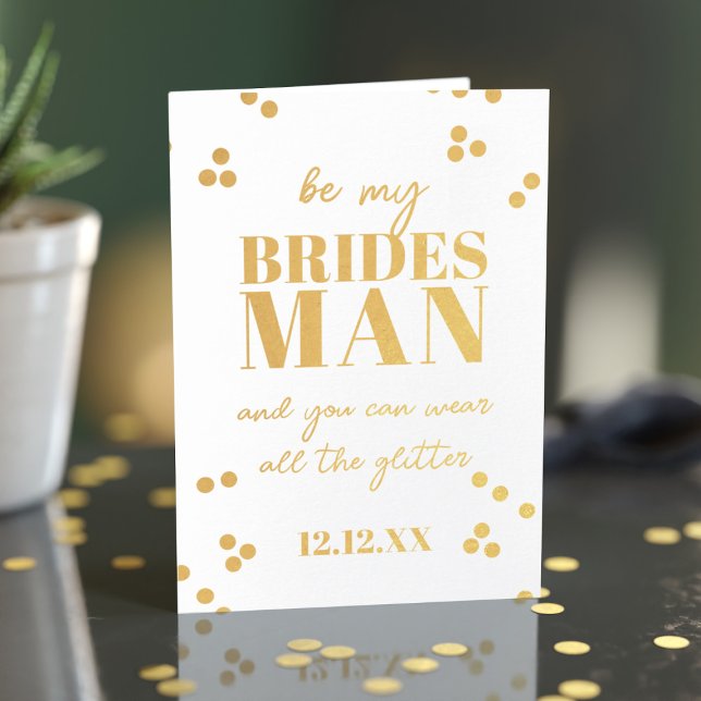 Metalizado Cartão de Padrinho de casamento de Proposta de Ped (For your Bridesman who loves glitter! Just add your proposal message and wedding date)