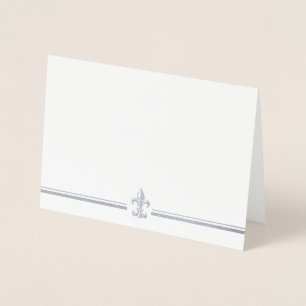 Metalizado Cartão Flor de Lis Vintage Elegante Folha de Prata