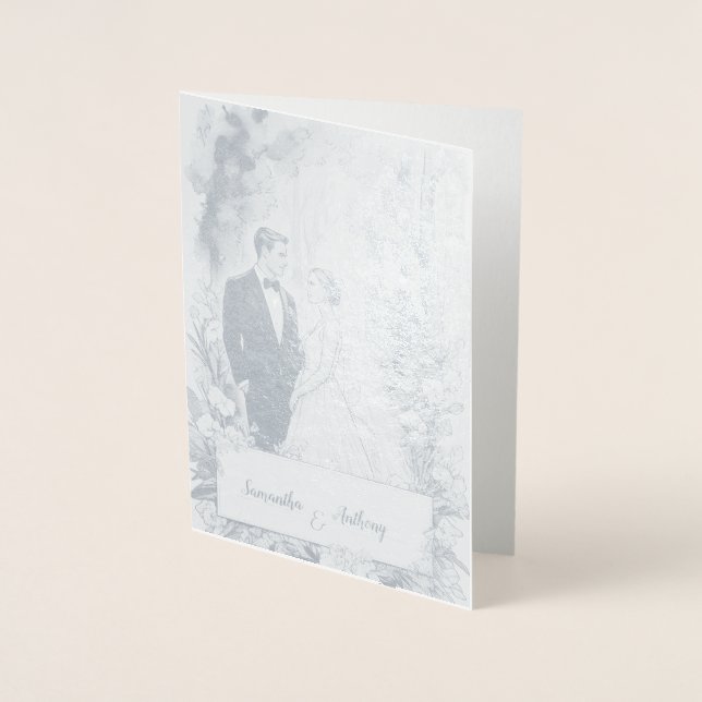 Metalizado Cartão Personalizado de Casamento de Folha (Frente)