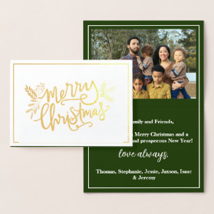Metalizado Cartão Verde de Foto para a Família Feliz Natal