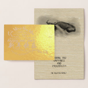 Metalizado Desejos internacionais Ox Ano Novo Cartão de Luxo