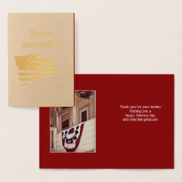 Metalizado Dia dos Veteranos Obrigado Cartão de Folha de Ouro