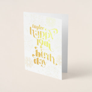 Metalizado Dourado Feliz 19º Aniversário com Cartão Saudável