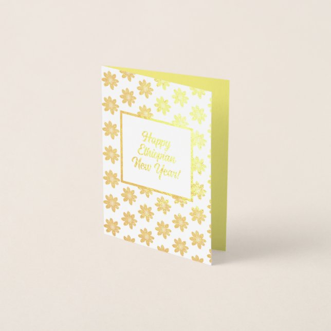 Metalizado Feliz Ano Novo Etíope em Cartão de Folha (Frente)