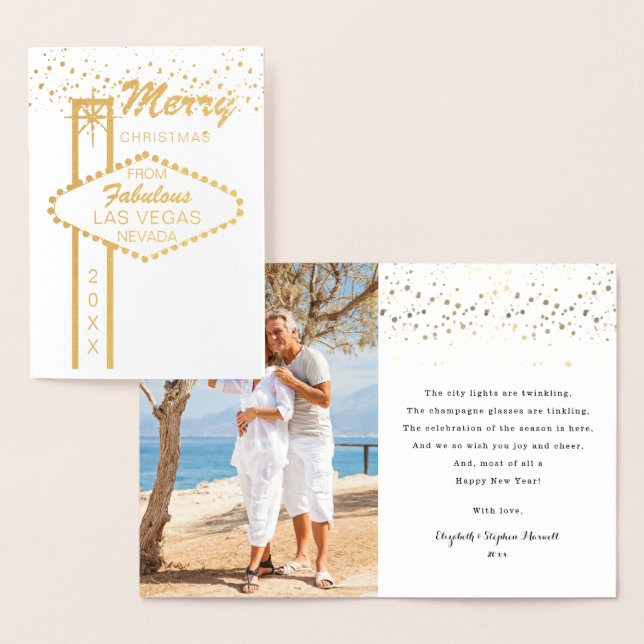 Metalizado Feliz Natal do Cartão Fotográfico de Las Vegas (Exibição)