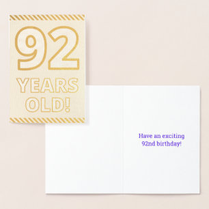 Metalizado Folha de Ouro Negra "92 ANOS!" Cartão de Aniversár