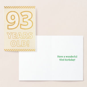 Metalizado Folha de Ouro Negra "93 ANOS!" Cartão de Aniversár