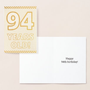 Metalizado Folha de Ouro Negra "94 ANOS!" Cartão de Aniversár