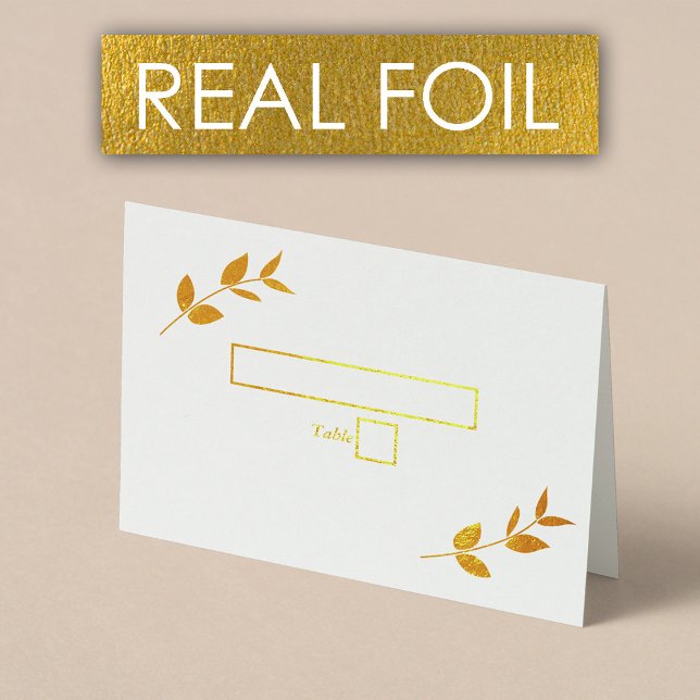 Metalizado Folha de Ouro Real Deixa Cartão de Casamento Monog (Real Gold Foil Leaves Monogram Wedding Place Card)