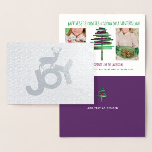 Metalizado Foto de Silver Foil Cartão de Natal Verde Roxo