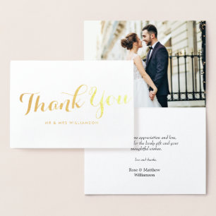 Metalizado lindo roteiro de casamento obrigado cartão de foto