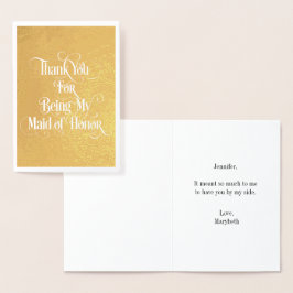 Metalizado Madrinha de casamento Obrigado Cartão De Folha De 