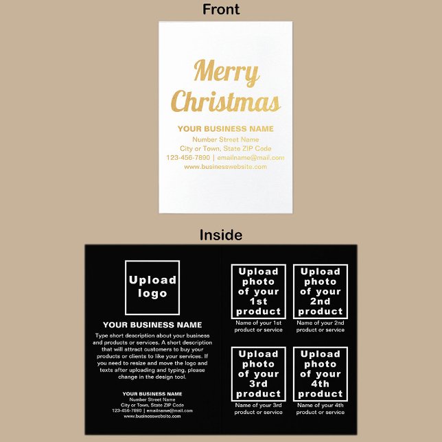 Metalizado Marca Negra Comercial no Cartão de Foil de Natal (Black business brand with products or services on Christmas folded foil card.)