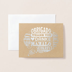 Metalizado Obrigado em muitos idiomas Cartão de Saudação de F