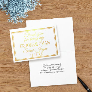 Metalizado Obrigado por ser meu Cartão Foil da Groomswoman