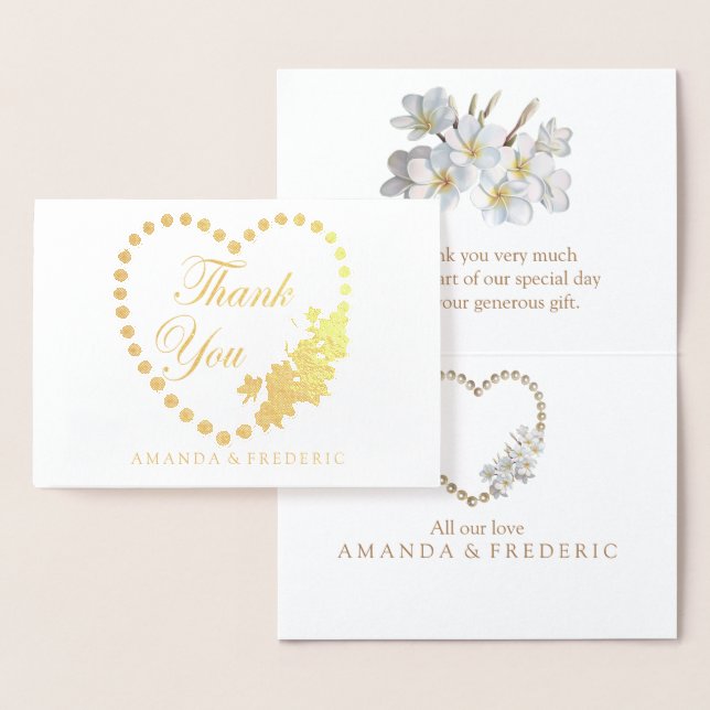 Metalizado REAL Gold Foil & Pearls Obrigado Cartão de Casamen (Exibição)