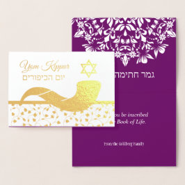Metalizado Yom Kippur Hebraico Cartão de Foil Judaico Inglês