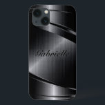 Metallic Black Design Brushed Aluminum Look<br><div class="desc">Shiny black metallic brushed aluminum look. Custom and optional monogram. Cool masculine design. Available on other products</div>