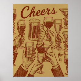 Metallic Gold Red Toast Drinks Poster
