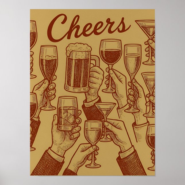 Metallic Gold Red Toast Drinks Poster (Frente)