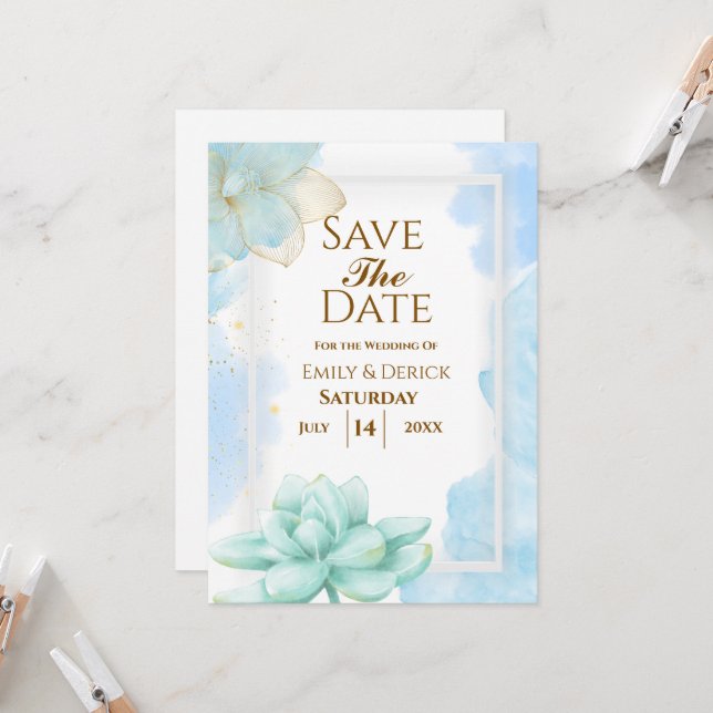 Meu Convite Azul De Casamento (Frente/Verso In Situ)