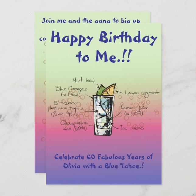 Meu Convite de aniversário Azul Tahoe (Frente/Verso)