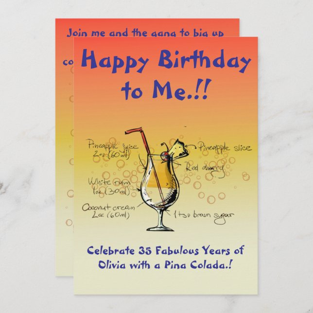 Meu Convite de aniversário Pina Colada (Frente/Verso)