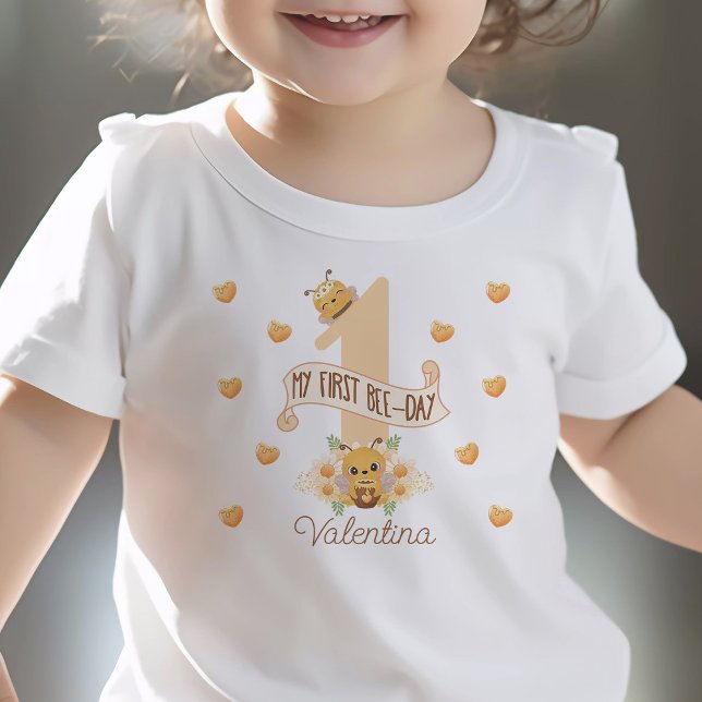"meu primeiro dia de abelha" camisa fofa de 1º ani ("My first bee-day" shirt cute bee themed 1st birthday shirt for 1 year old girl custom name)