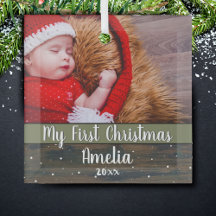 Meu Primeiro Natal Bebê Foto em Madeira Rústica