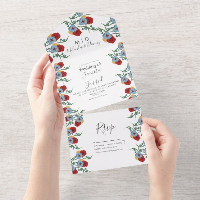Mexican Florals Red Blue Botanicals Wedding  (Tearaway)