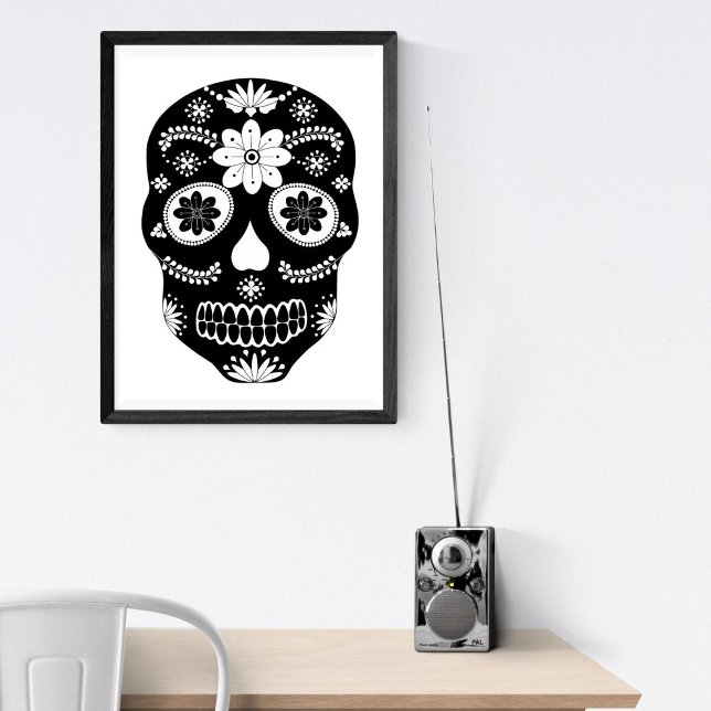 Mexican Sugar Skull 2 Black And White Poster (Criador carregado)