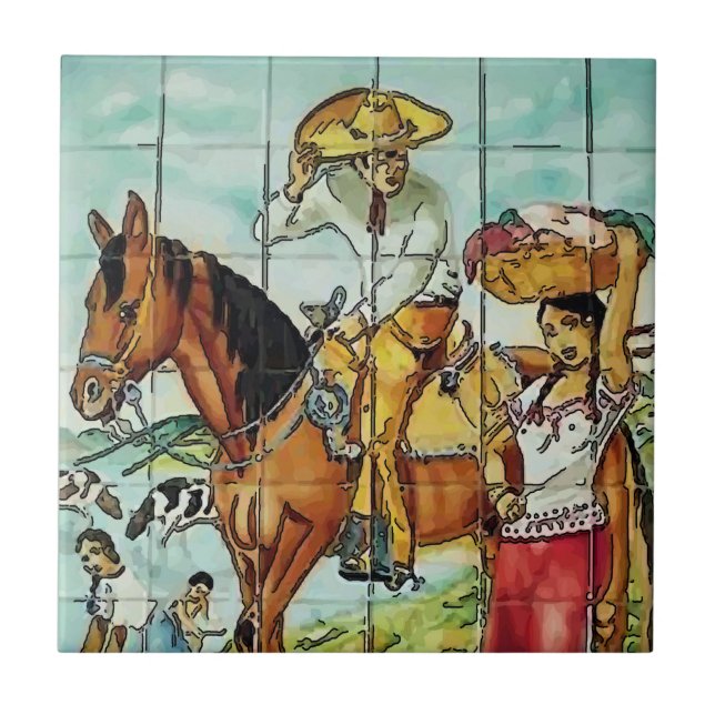 Mexicano Mulheres e CavaleiroMosaico Mural (Frente)