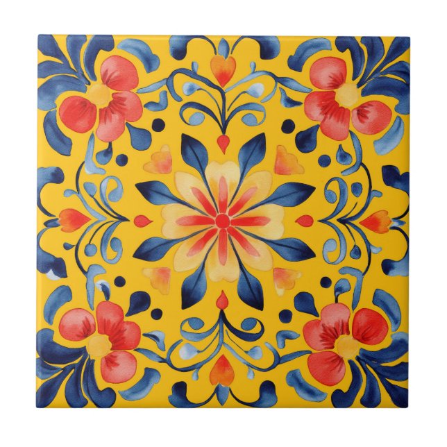 Mexicano Talavera Hacienda Style Azulejo Amarelo (Frente)