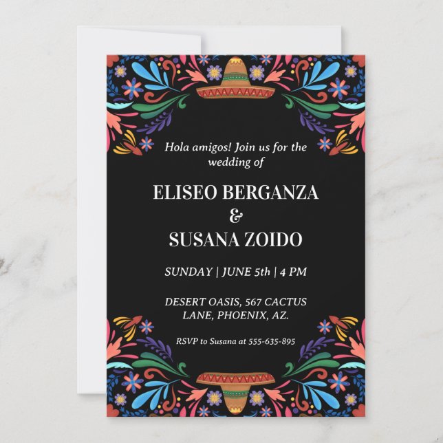 méxico floral convites para o casamento mexicano (Frente)