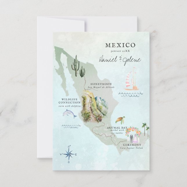 México | Mapa de Itinerário de Casamento de Destin (Frente)