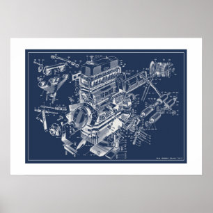 MG "TF" Motor Schatic Poster - BluePrint