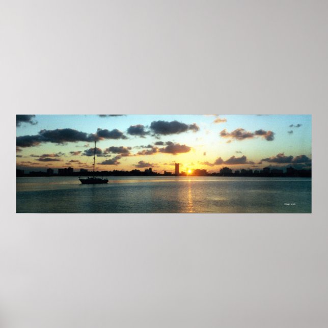 Miami Skyline, Flórida Sunset Boat Poster (Frente)