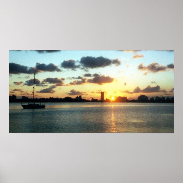 Miami Skyline, Flórida Sunset Boat Poster (Frente)