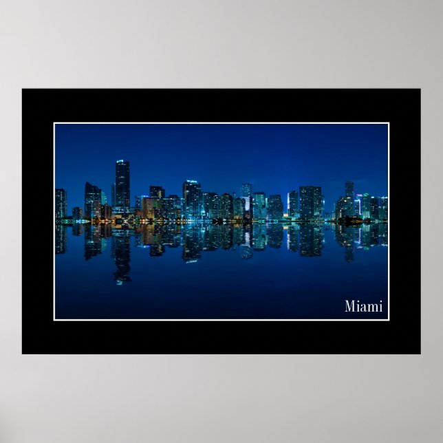 Miami skyline no panorama noturno - Poster (Frente)