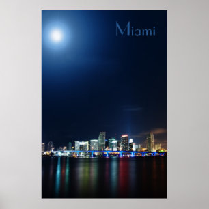 Miami skyline no panorama noturno - Poster