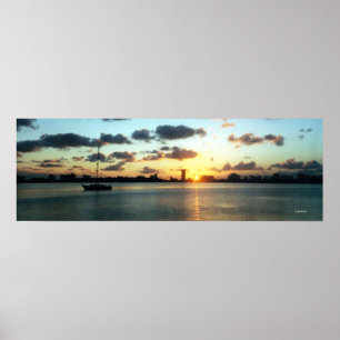 Miami Skyline, Poster de Barcos Sunset da Flórida