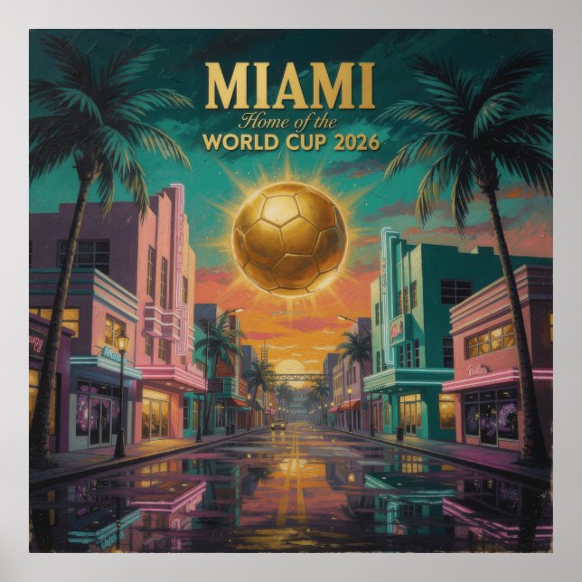 Miami Sunset World Cup 2026 Soccer Poster — Art De (Frente)