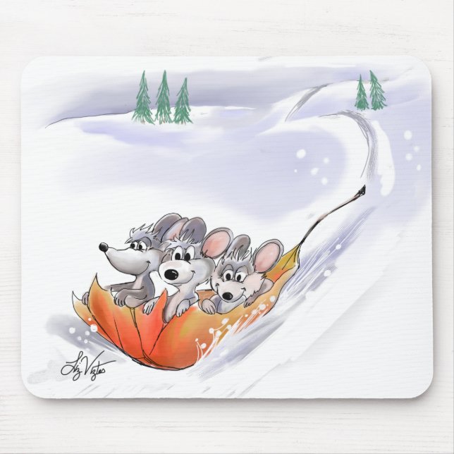 Mic, Mac & Moe's Winter Holiday Landscape Mousepad (Frente)