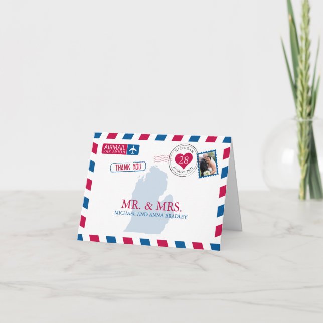 Michigan EUA Airmail Casamento Agradecimento (Frente)