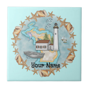 Michigan Shells Lighthouse Azulejo