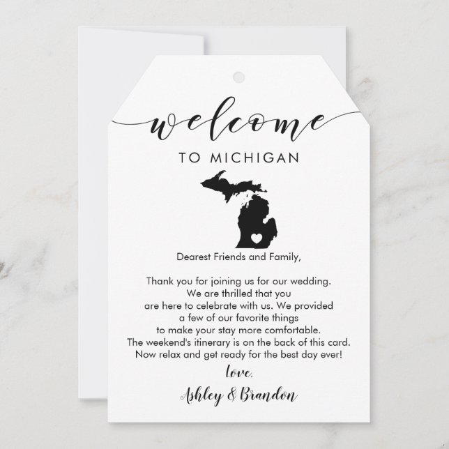 Michigan Wedding Tag Letter Itinerary (Frente)